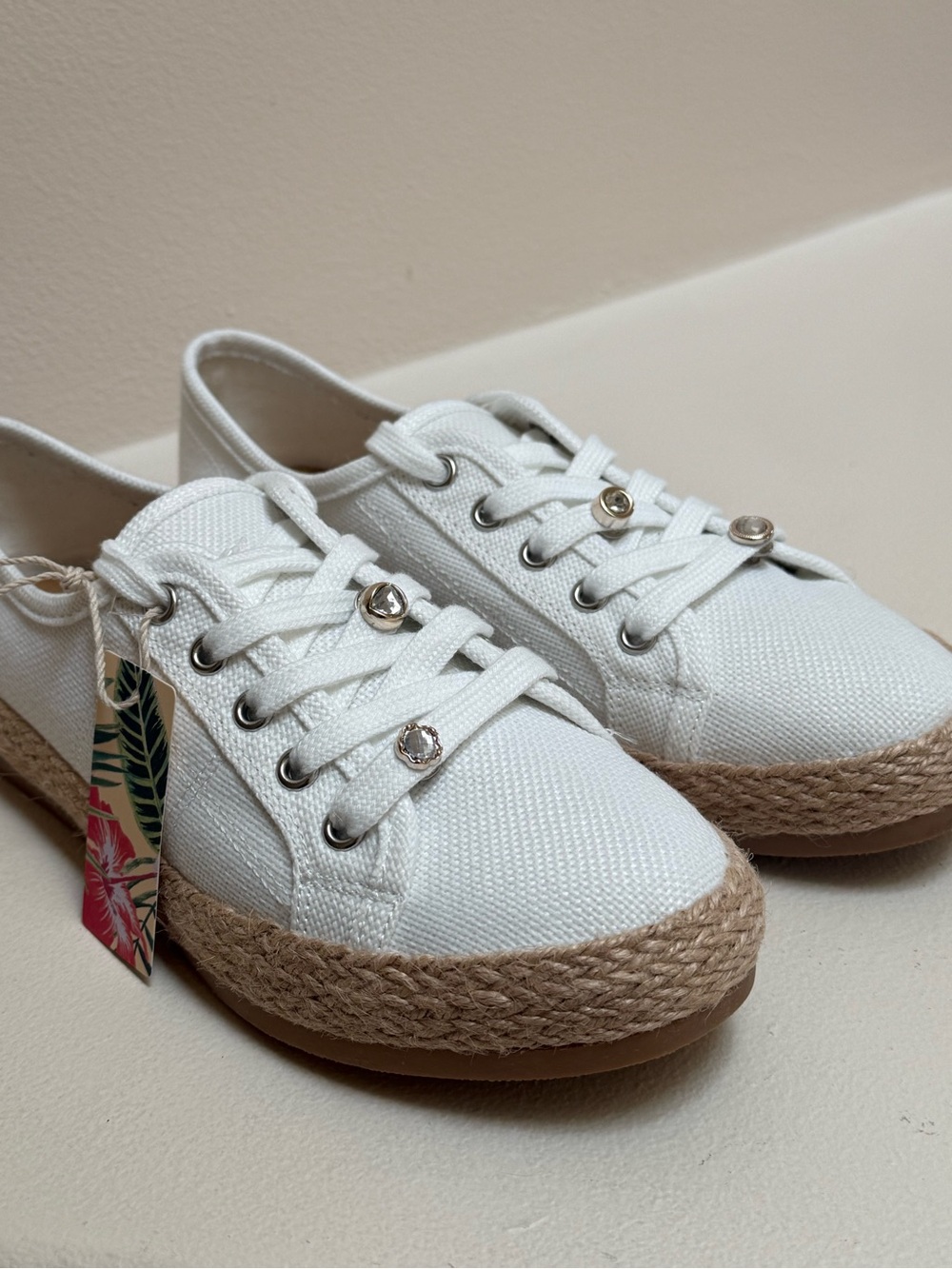 Tommy Bahama White Canvas Espadrille Lace-Up Sneakers with Jute Trim